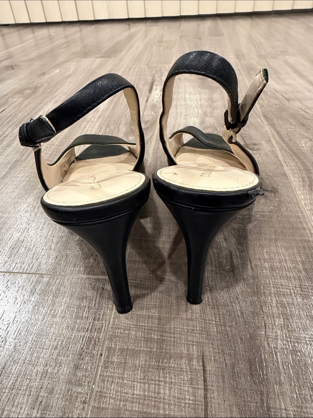 Cole Haan Black Leather Peep-Toe Slingback Heels - Picture 3 of 5